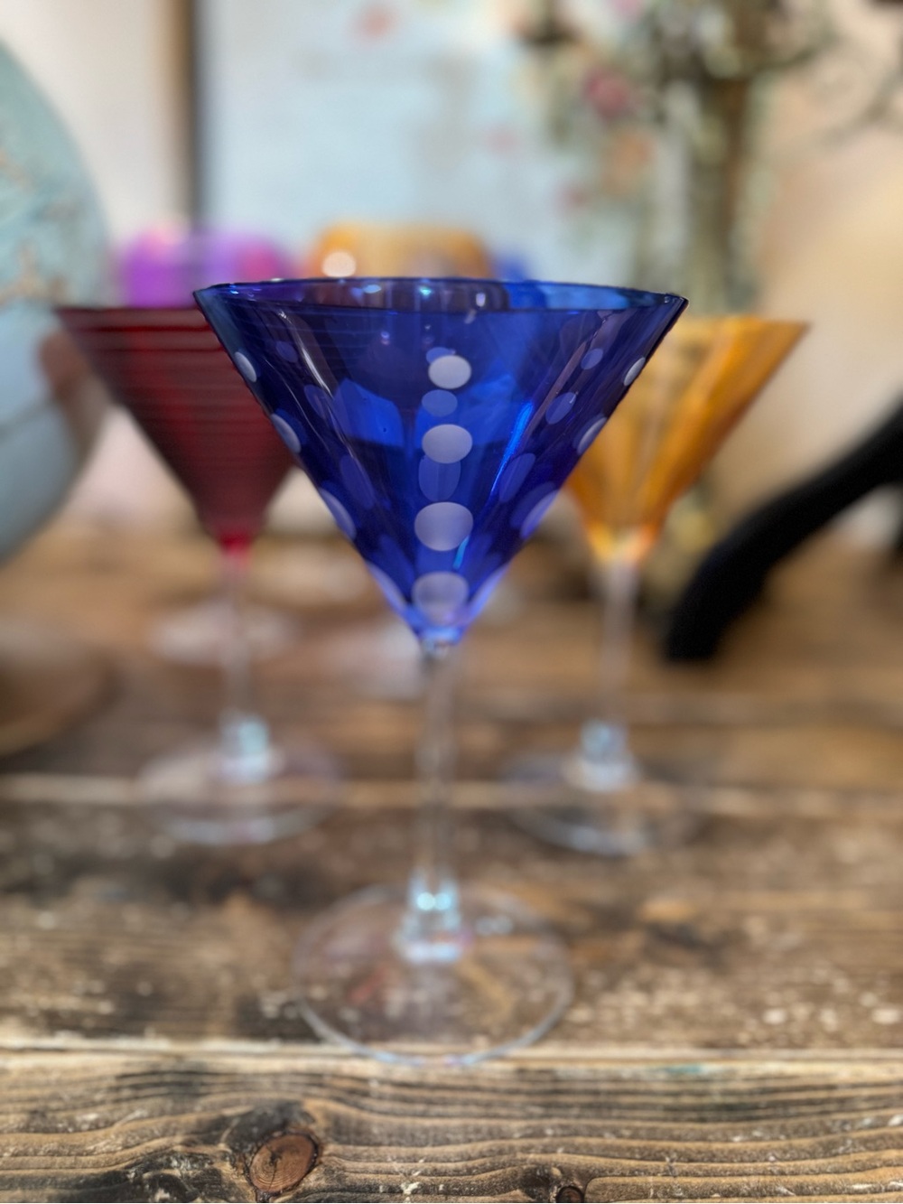 Vintage Mikasa Cheers Martini Glass Blue Dot